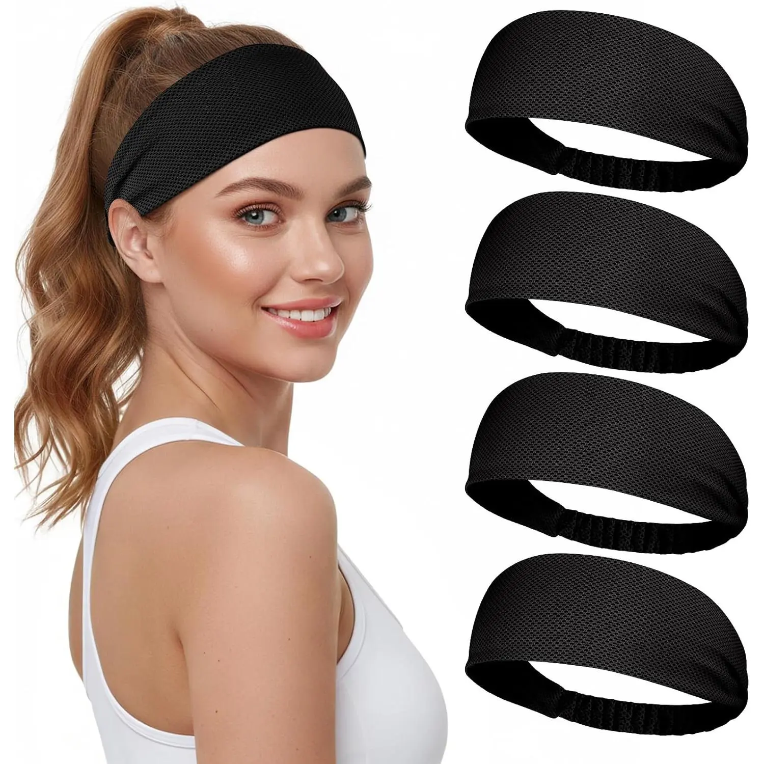 outdoor sports Awumbuk Cooling Headbands for Women, Non-Slip Instant Cooling Sweatbands for Women, 4-Pack Elastic Sports Head Bands Moisture Wicking for Running, Yoga, Gym Workouts, Football