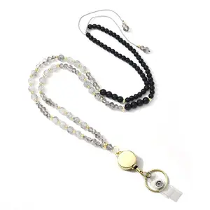 New Beaded Braided Lanyard Necklace, Retractable Badge Reel 3-in-1 Phone Key ID Badge Strap, Fashion Decorative Hands-Free Neck Lanyard for Office & Daily Wear