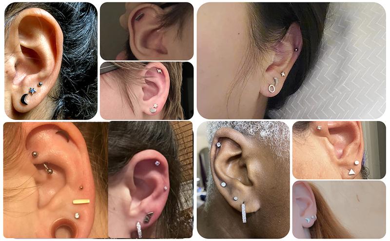 FASACCO 12Pairs Flat Back Earrings for Women Men Plated Stainless Steel Flatback Stud Small Huggie Hoop Earrings 20G Tiny Stud Earring Jewelry Charms