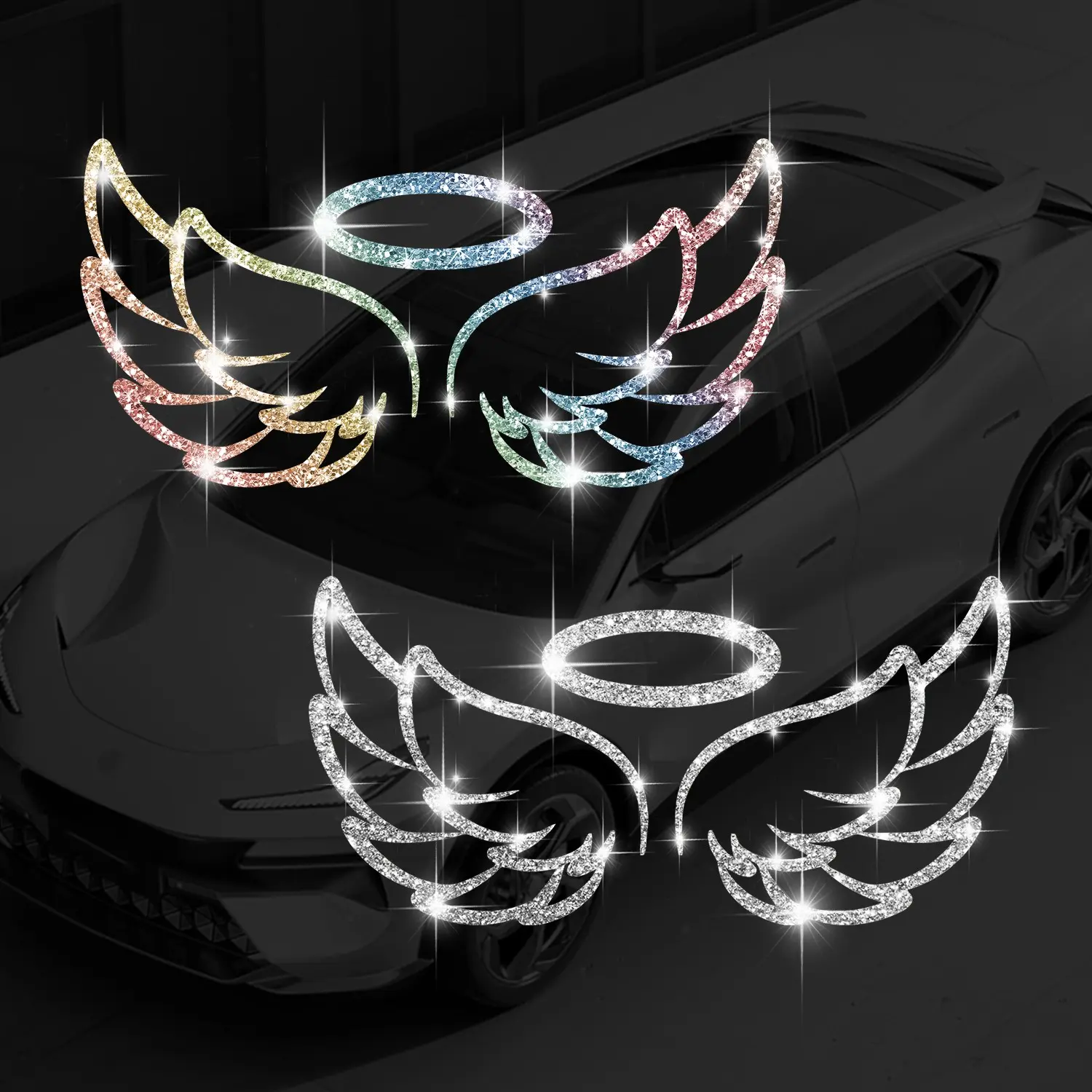 Shimmering Angel Wing Car Sticker, Self-Adhesive Vinyl, Easy Installation, Suitable for Cars, Motorcycles, Trucks, Decorative Decal