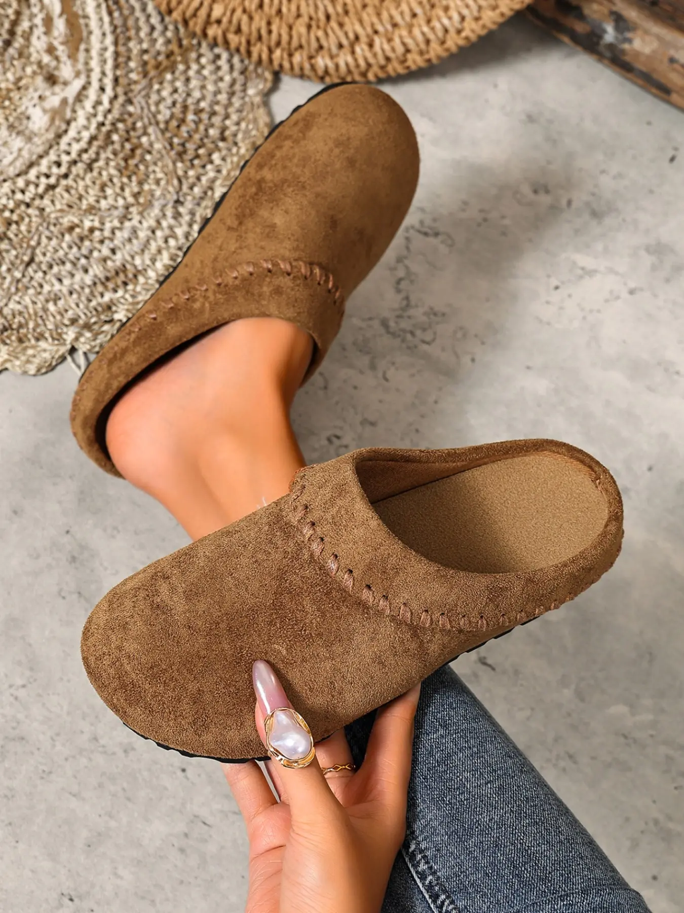 Mead Vintage Sandal Half Slipper Women, Hand Stitched Leopard Print Lazy Mule, Soft Sole Anti-Slip No Heel One-Step on Casual Shoes