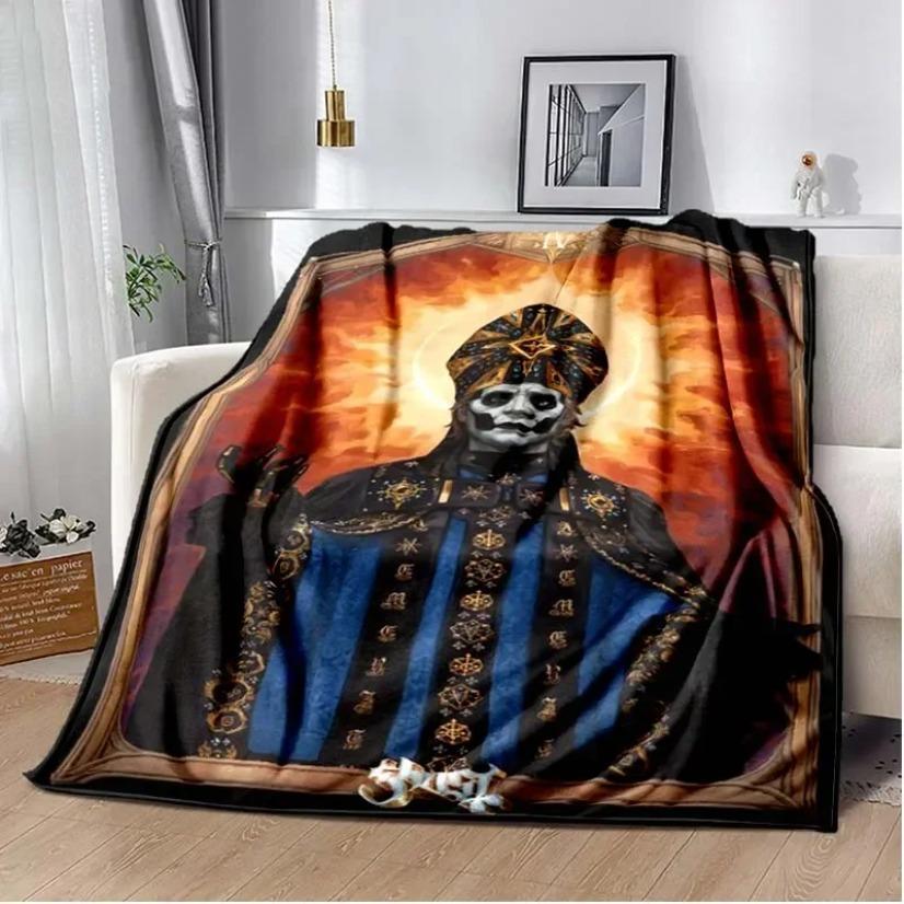 Ghost Swedish Rock Band Blanket Ultra Soft Flannel Cozy Warm Bedroom Living Room Couch Sofa Throw Decor Decorative Throw Perfect Birthday Gift Christmas Gift Halloween Gift for Metal Fans Adults Viral Trending Papa Emeritus Gothic Aesthetic Style
