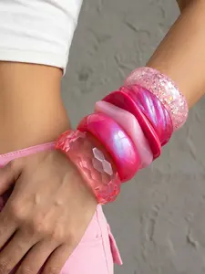 6-Piece Gradient Resin Stackable Bracelets, Summer Vibes, Perfect for Crop Top, Trendy Layered Jewelry Set