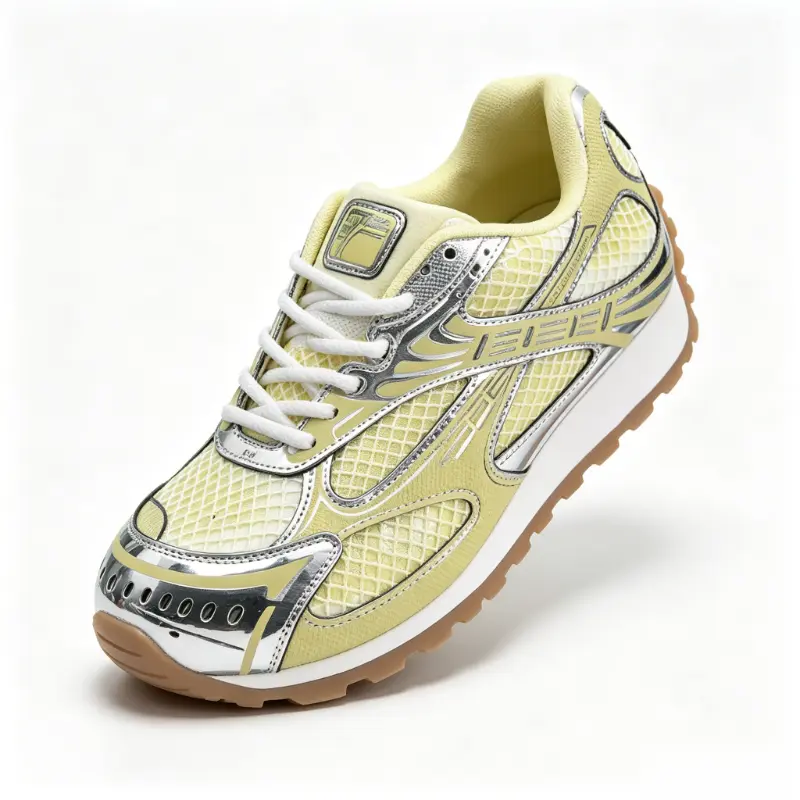 Men’s Casual Athletic Street Sneakers - Breathable Silver Metallic Mesh Upper, Retro Gum Sole, Synthetic Fabric, Graphic Trainer Shoes, Men’s Shoes, Daily Commutes, Fashion Ootd Matching, Metallic Silver