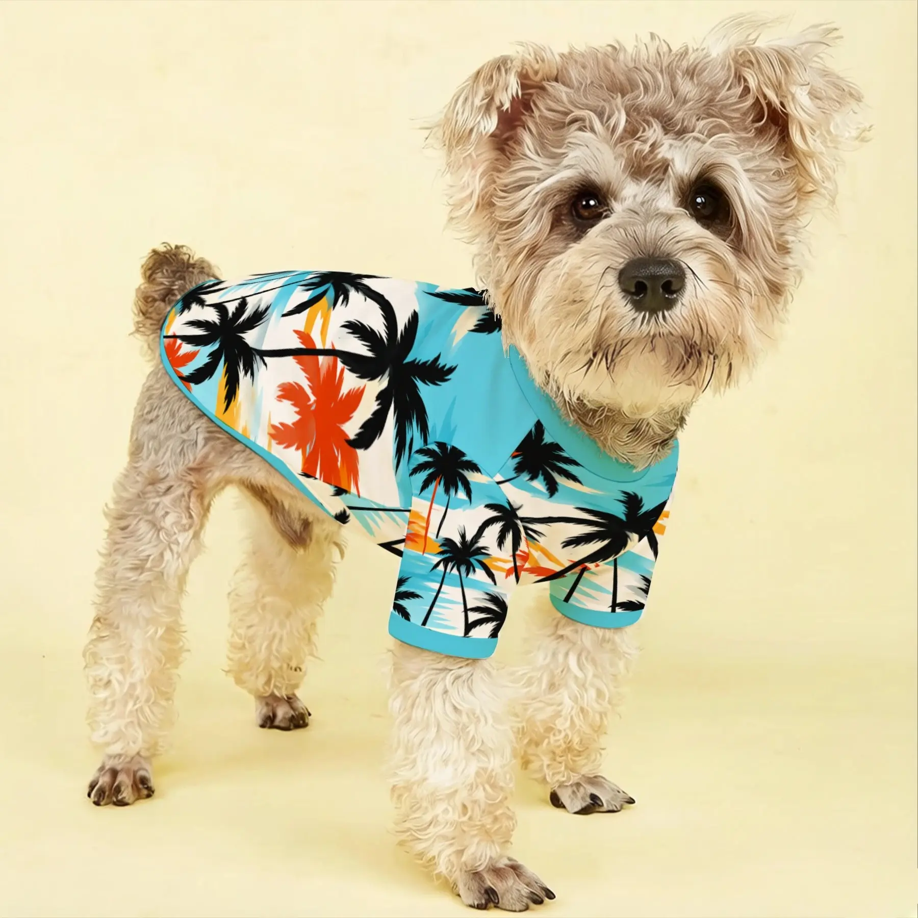 1pc All-Season Pet Clothes, Colorful Beach Style Coconut Tree Print, Soft Breathable Lightweight, Cute Pet Short Sleeve T-Shirt