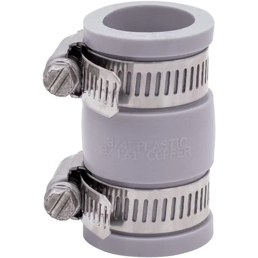1056-075 3/4-in. Flexible PVC Pipe Coupling for Plastic and Copper Plumbing Connections in Gray