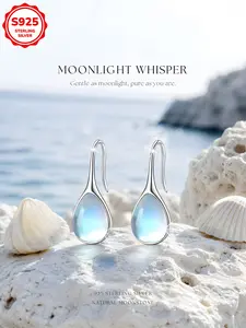 Women's Fashion S925 Sterling Silver Dangle Earrings, Elegant Moonstone Drop Earrings, Hypoallergenic Daily Wear Jewelry Gift