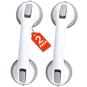 2-Pack No-Drill Suction Cup Bath Safety Handrails - Ergonomic Handle Elderly Support Rods, Durable Plastic Shower & Bathtub Support Handles, Modern White Design for Glass Doors & Sliding Doors, Easy Installation | Modern Home Accessories | Rugged Structur