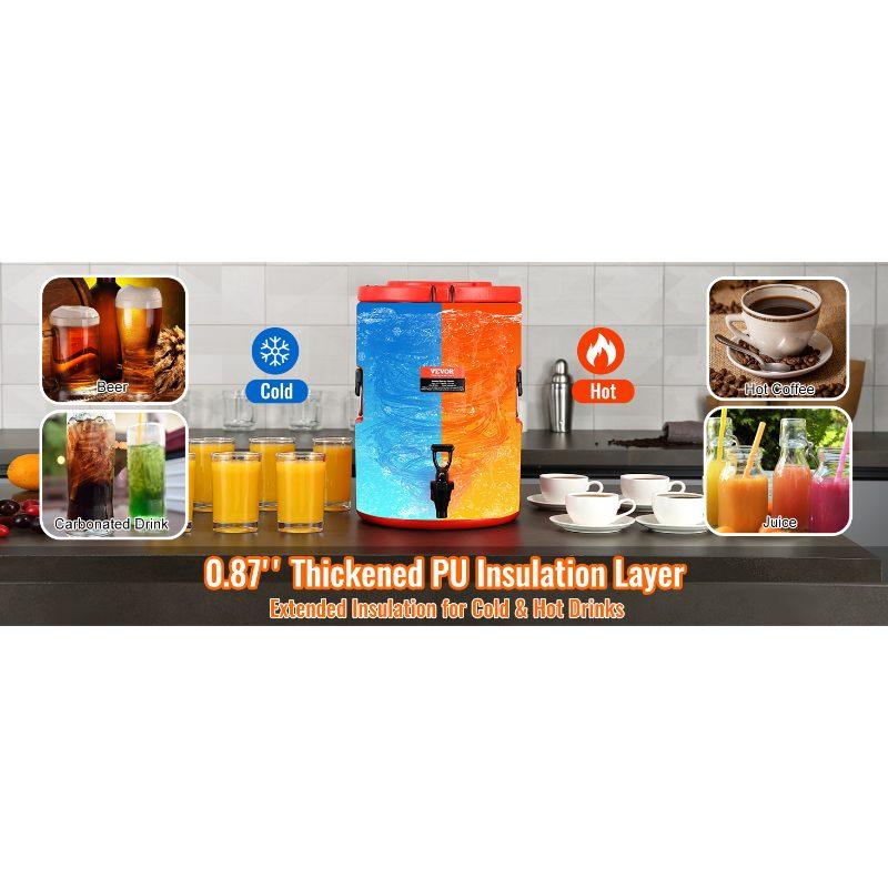 VEVOR Stainless Steel Insulated Beverage Dispenser, 4.5 Gallon 17.2 Liter, Thermal Hot and Cold Drink Server Dispenser with Spigot Handle, Food-grade for Hot Tea Coffee Water Restaurant Drink Shop