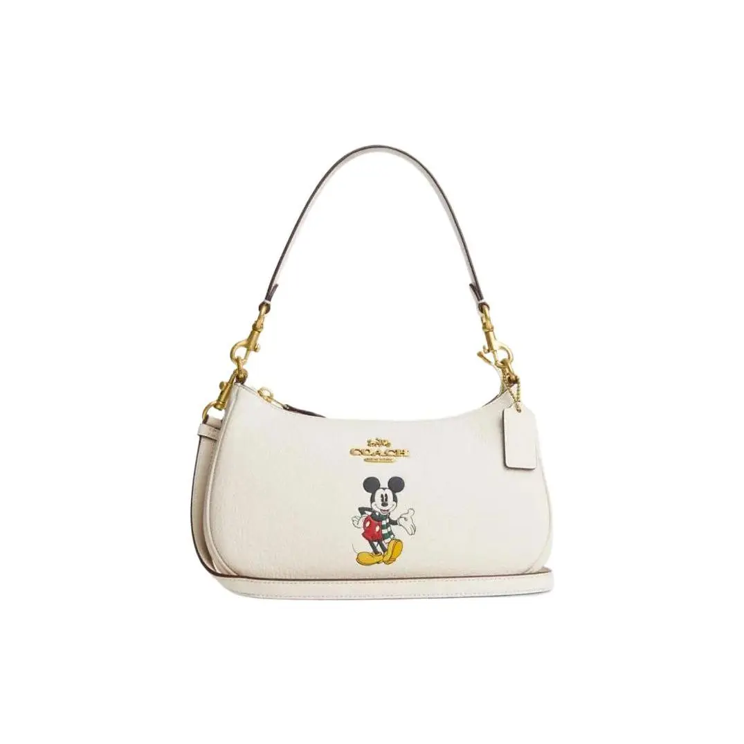 COACH Teri 25 Mickey Mouse Print Leather Crossbody Bag for Women, Medium, White