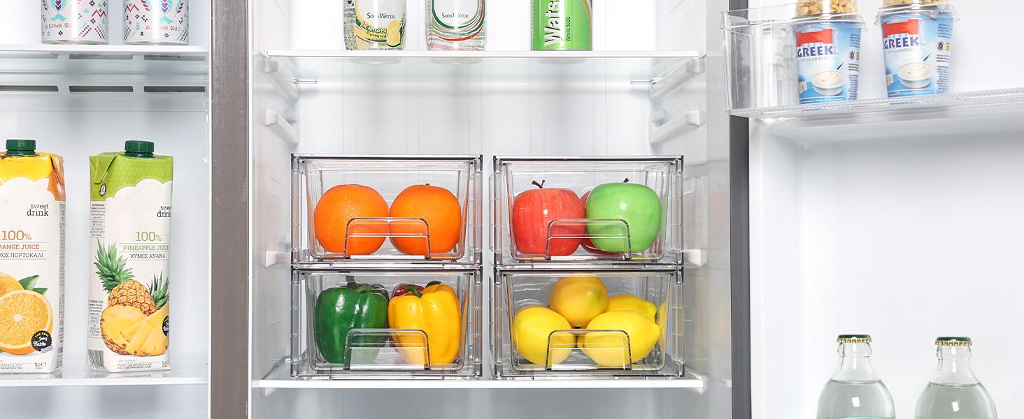 SUNDAY MIRTH 4 Pack Stackable Storage Drawers,Clear Acrylic Drawer Organizers with Handles, Easily Assembled For Fridge, Bathroom, Kitchen Undersink, Cabinet, Pantry Organization and Storage