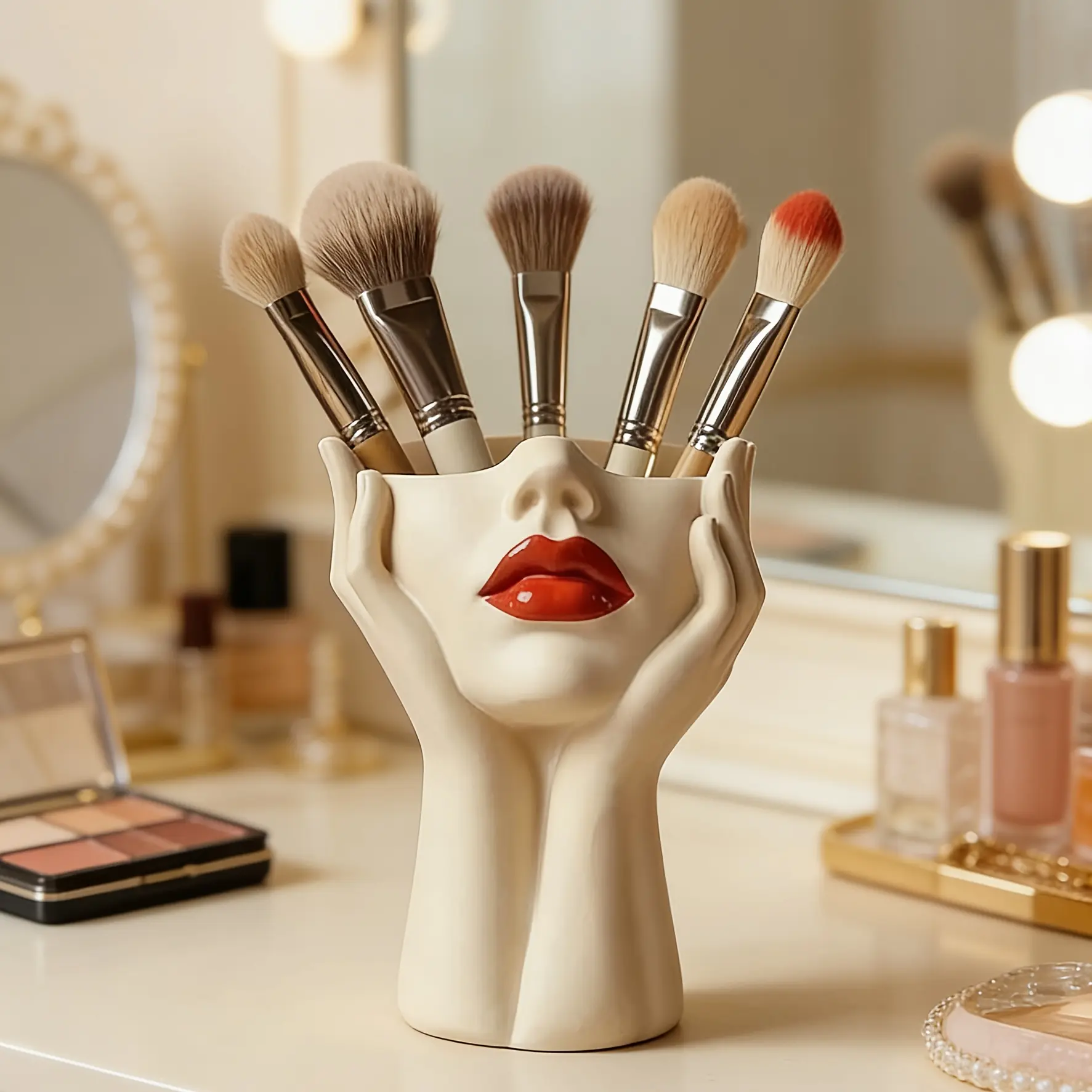 Women's Facial Makeup Brush Storage Box - Makeup Storage Beauty Tool Box, Feminist Dressing Table Decor, Valentine Gift for Bathroom or Dressing Table Organization, Organiser, Vanity Organization