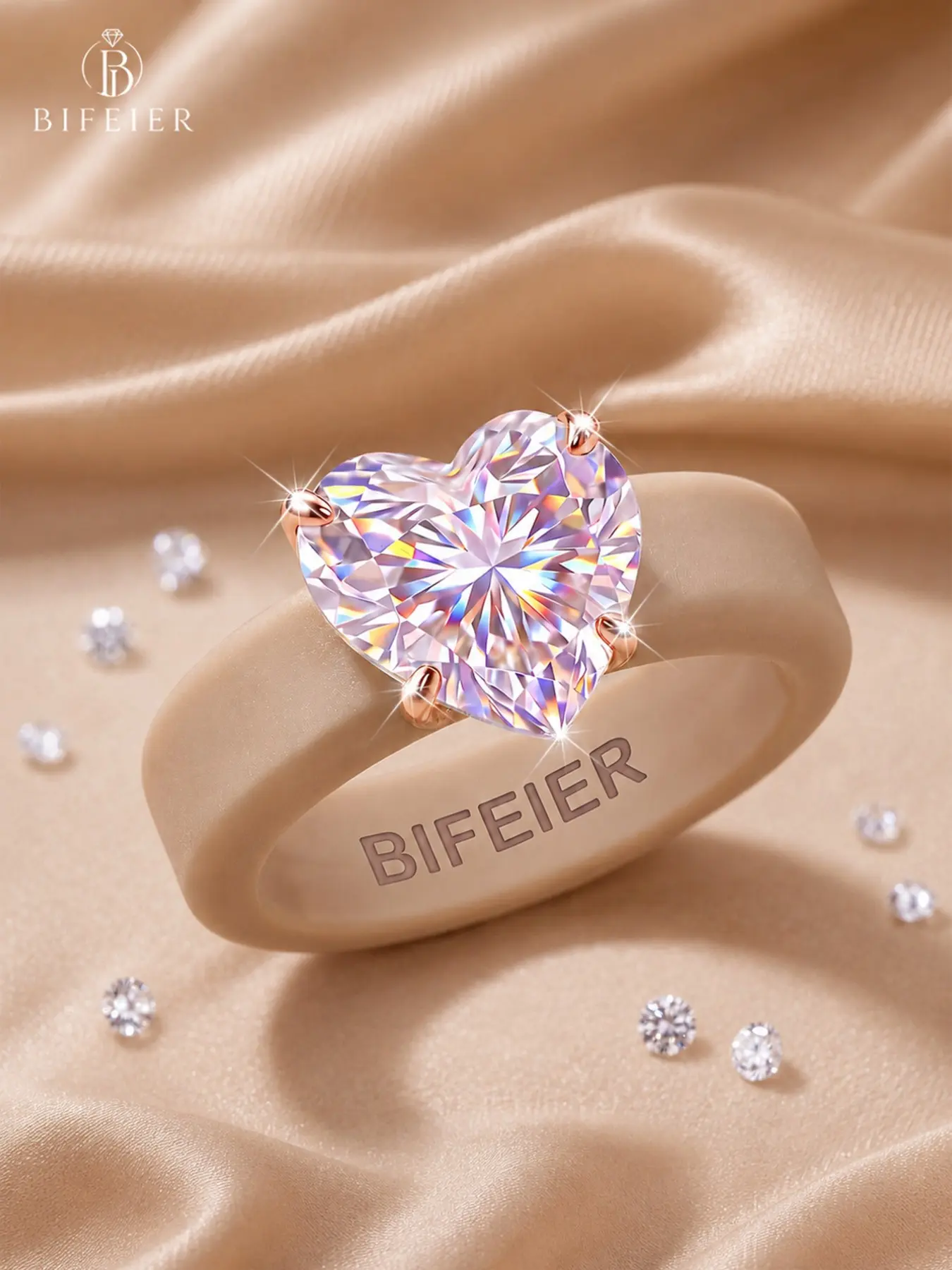BIFEIER Fashion Fade-Resistant Silicone Ring, Elegant Heart Zircon, Band, Elegant Fashion Rings, Ideal for Weddings, Daily Wear, Yoga, Valentine's Gift