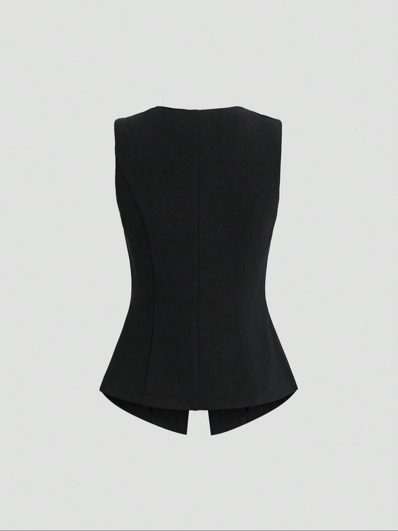 Women's Basic French Metal Button Sleeveless Thin Blazer, Casual Daily Wear Jacket, Lightweight Outerwear for Spring & Fall, Garment