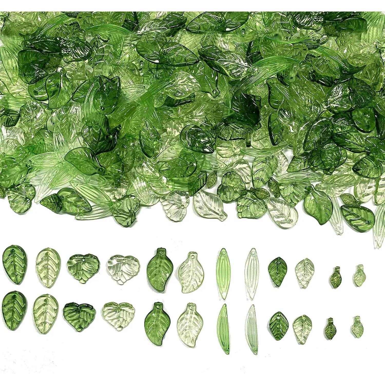 Botanical Glass-Like Green Leaf Beads (120 Count) - Transparent Leaf Charms for DIY Beading, Jewelry Making (Earrings, Bracelets)
