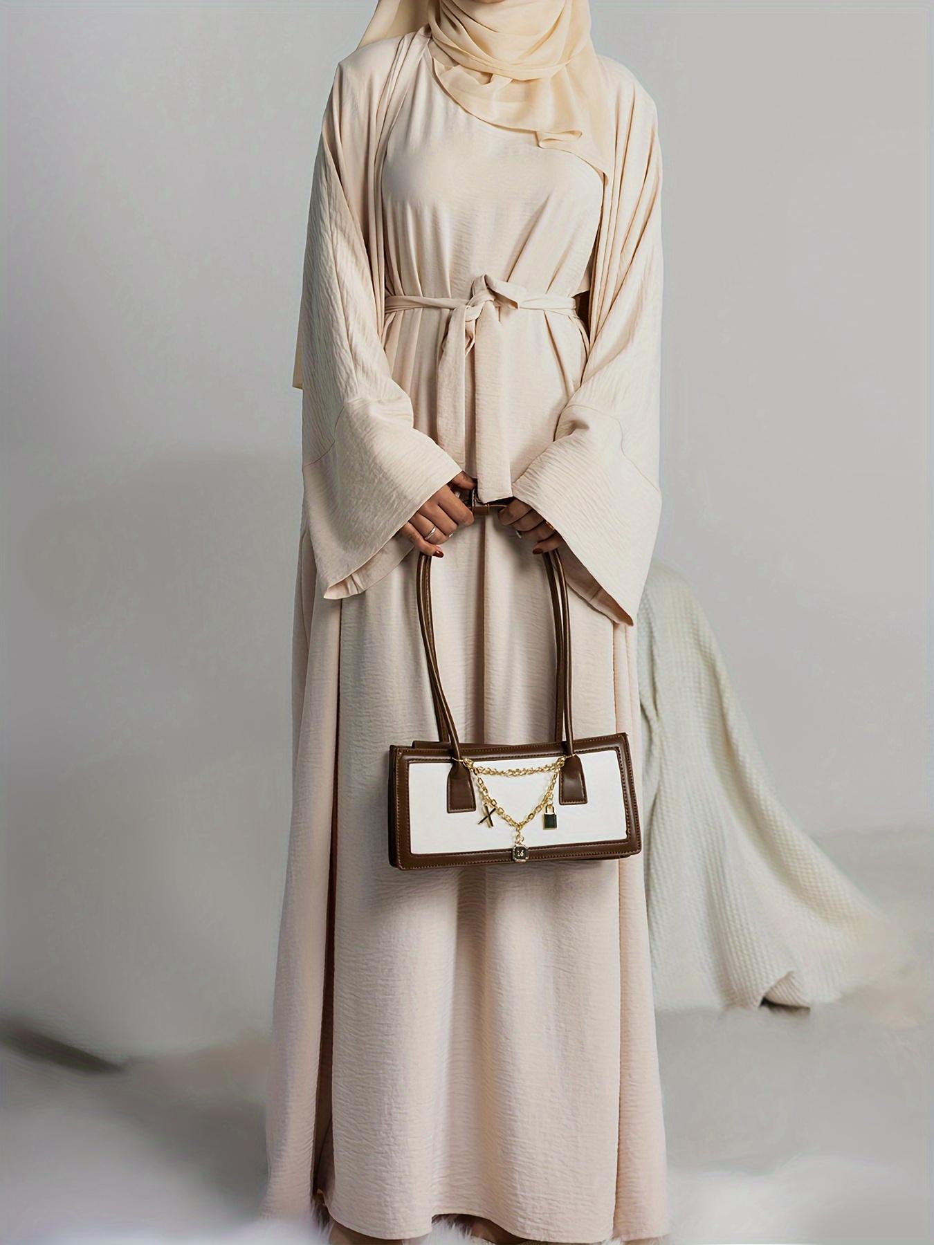 Muslim Lady 2pcs Abaya Set Eid Abaya Inner+open Abaya With Pocket