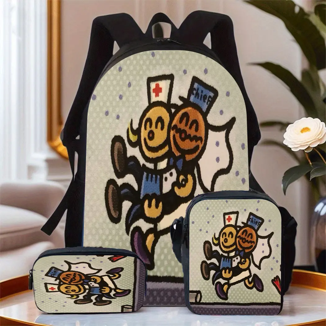 Unisex 3-Piece Dog-Themed Back-to-School Set - Backpack, Pencil Case, Crossbody Bag, Stylish Handle Print, Spacious Laptop-Fit, Lightweight Polyester, Adjustable Straps, Minimalist, Back to School Haul, Work
