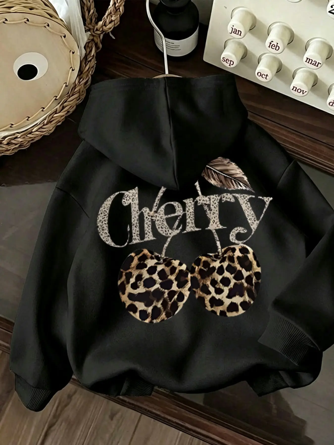 Women's Hooded Sweatshirt Fashion Streetwear Casual Leopard Cherry Retro Youth Holiday Simple Campus Style
