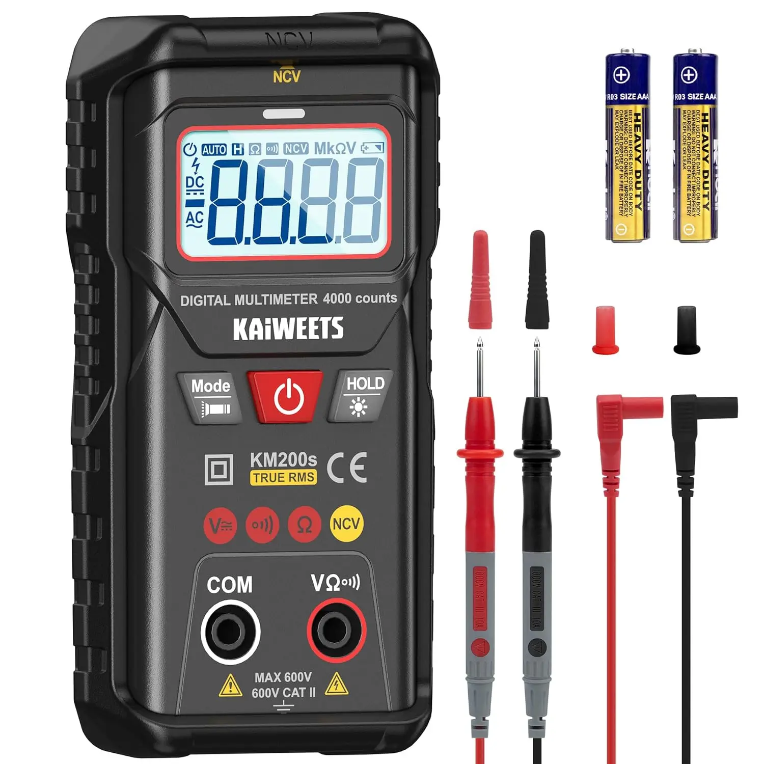 KM200s Smart Digital True RMS Multimeter, 4000 Counts Auto-Ranging Voltmeter with NCV Non-Contact Detector, Voltage Check Tool for AC/DC, Resistance, Diode, Continuity Measurement