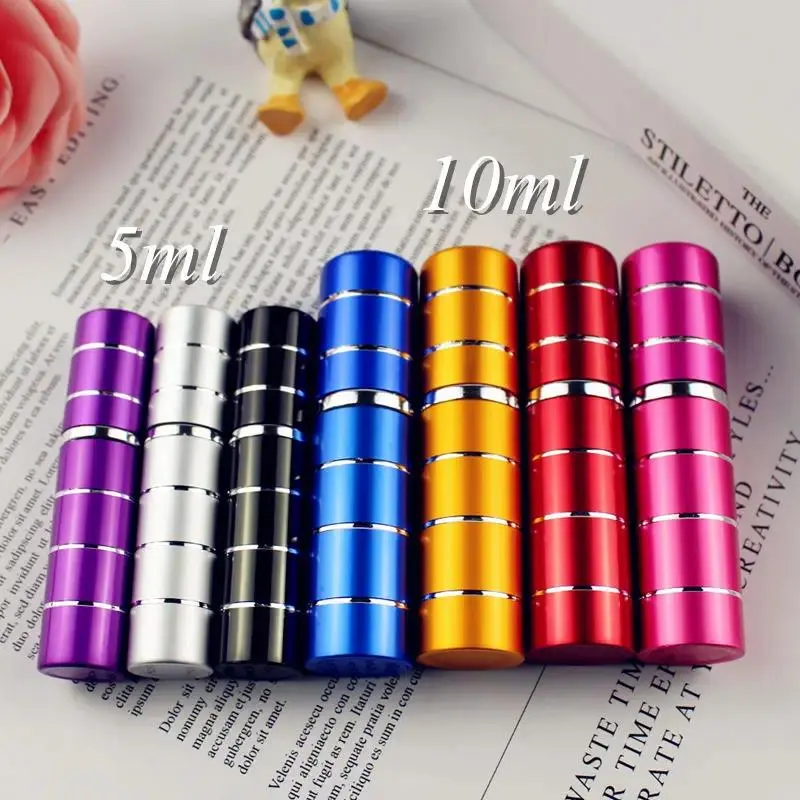 1pc 5ML 10ML Travel Aluminum Perfume Atomizer Glass Spray Bottle Empty Refillable Bottle with line .Portable Metal Sprayer