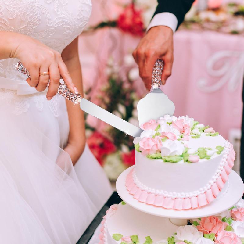 4 Pcs, Wedding Cake Knife And Champagne Flutes Server Set, Wedding Cake Knife And Server Set, Toasting Crystal Rhinestone Champagne Flutes Glasses Cake Knife Pie Server Wedding Gifts For Couple Bride Groom, Christmas Gift, i Cutlery Tableware