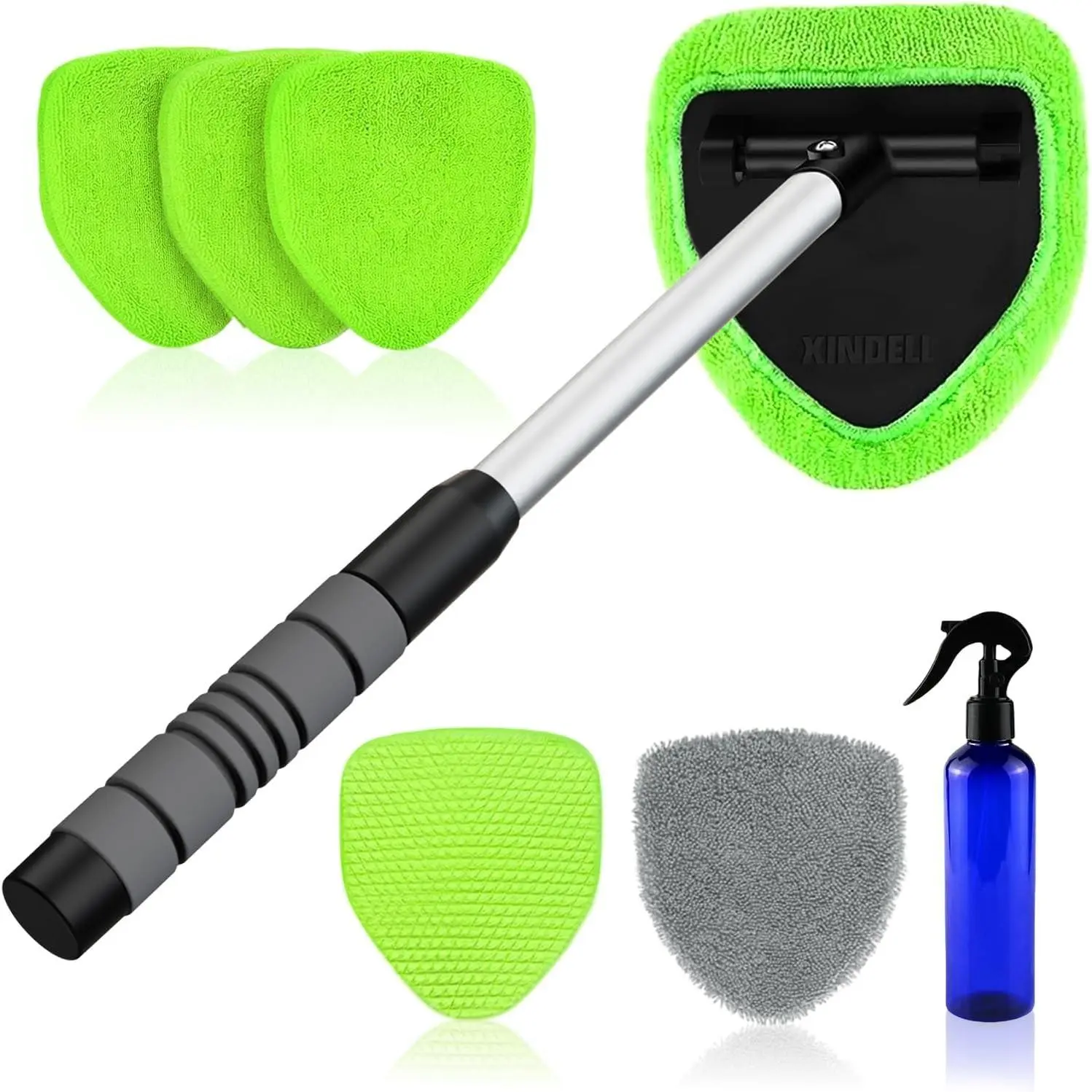 Windshield Cleaner Tool – Car Interior Window Cleaning Kit with Extendable Handle & 4 Microfiber Pads, Auto Wiper Inside Windshield Brush for Car & Home Windows