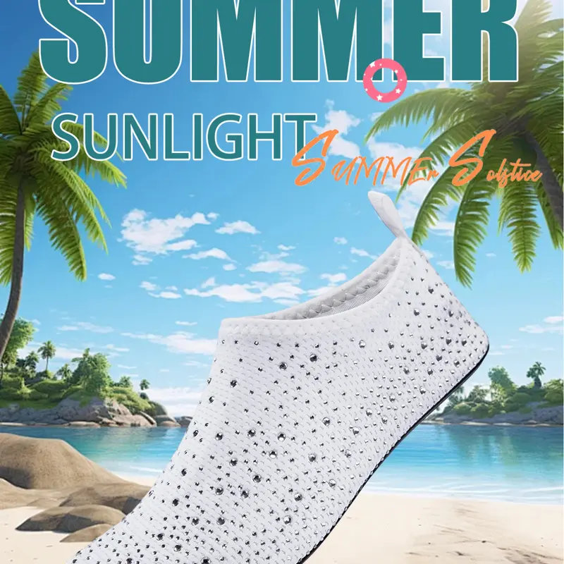 Women Sparkly Rhinestone Water Shoes, Quick Dry Non Slip Aqua Socks, Stretchy Breathable Barefoot Beach Swim Pool Yoga Surfing Shoes with Shiny Crystals, Beach Footwear