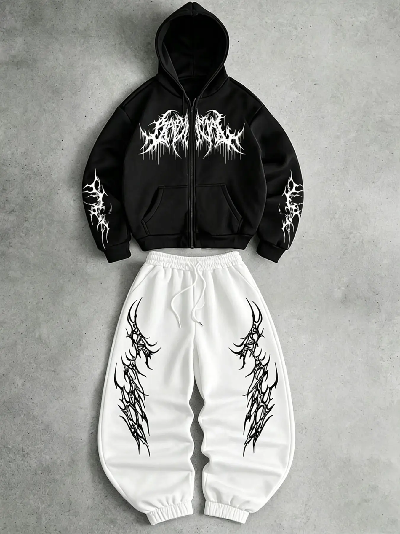 Men’s 2 Piece Gothic Graphic Tracksuit Set, Zip Up Hoodie and Drawstring Jogger Pants, Tribal Print Y2K Streetwear Casual Outfit for Fall Winter#MensTracksuit #MensTwoPieceSet #GothicTracksuit #TribalGraphic#GraphicHoodie #ZipUpHoodie #JoggerPants