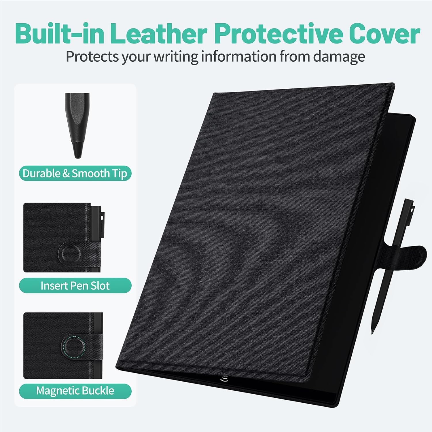 LCD Writing Tablet with Leather Case Reusable Digital Notepad Portable for Office Study Teaching Adults