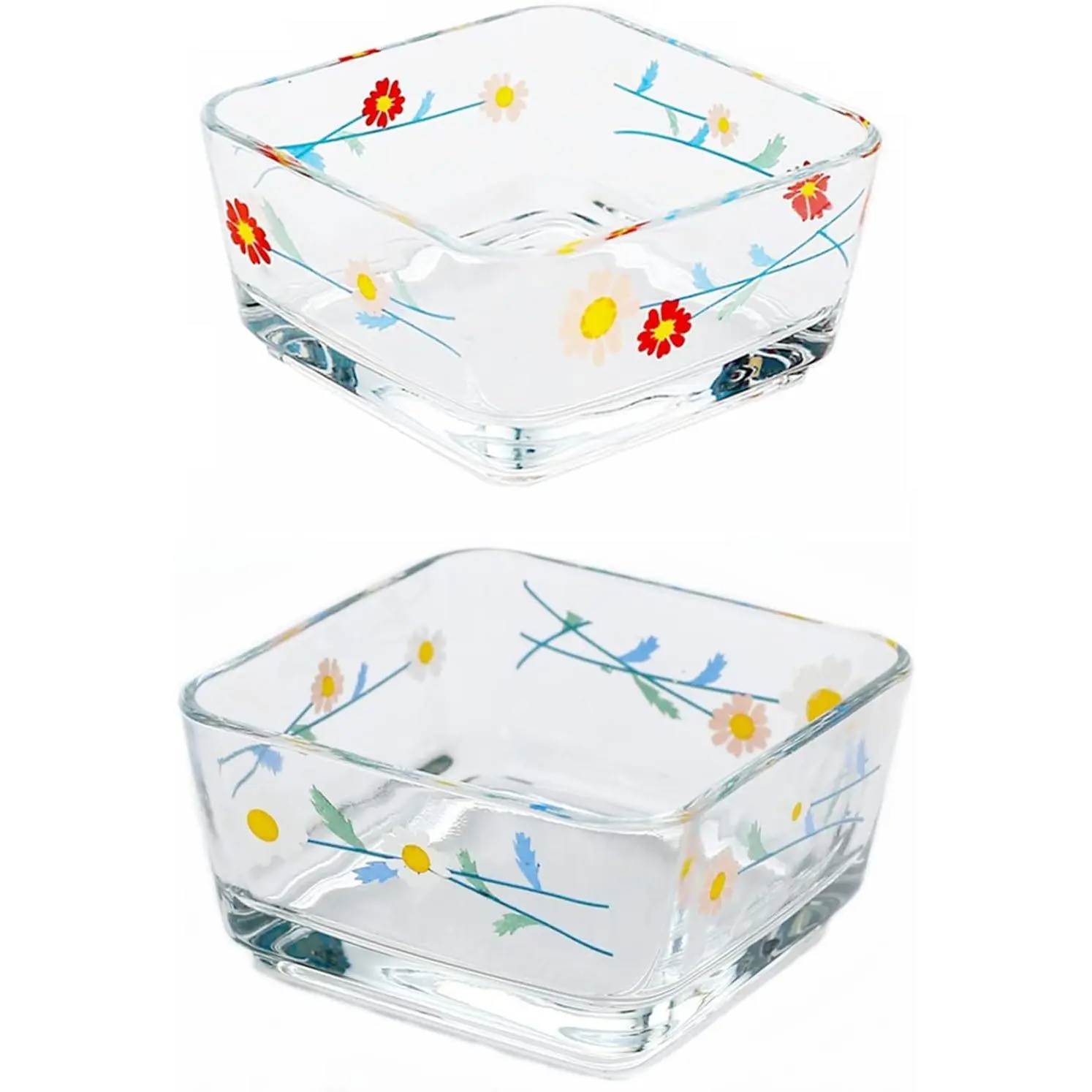 9 OZ Cute Flower Candy Dish Floral Candy Bowl,Small Square Daisy Glass Bowl for Snack,Dessert,Fruit,Yogurt,Icecream,Dipping,Side Dish,set of 2