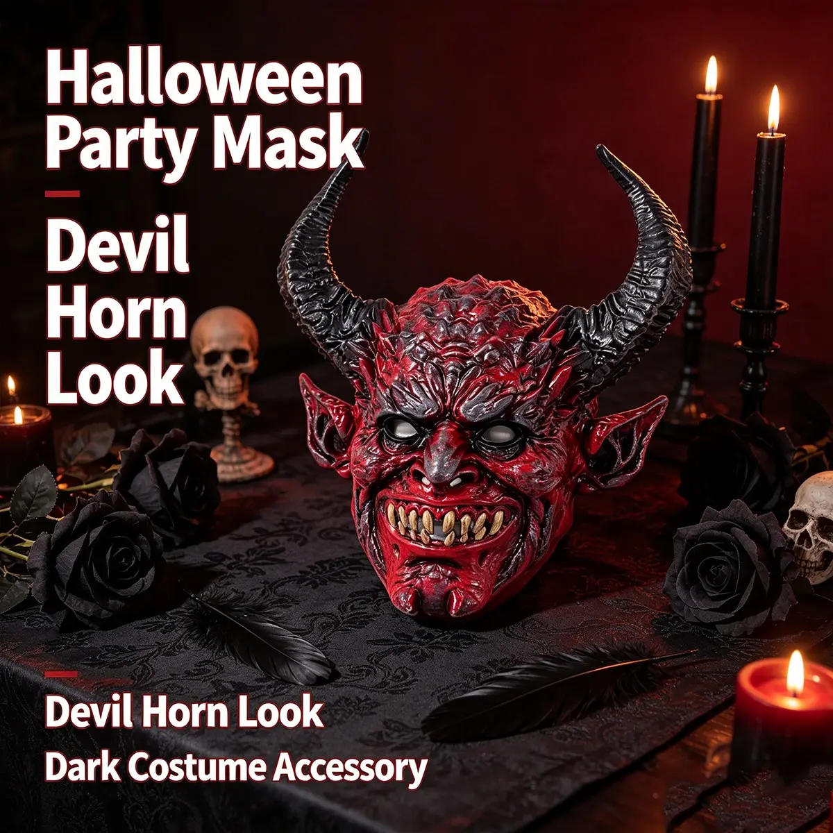 1pc Devil Halloween Headgear, One-Piece Satan Demon Horn Mask, Perfect for Costume Parties, Unique and Stylish Halloween Accessory