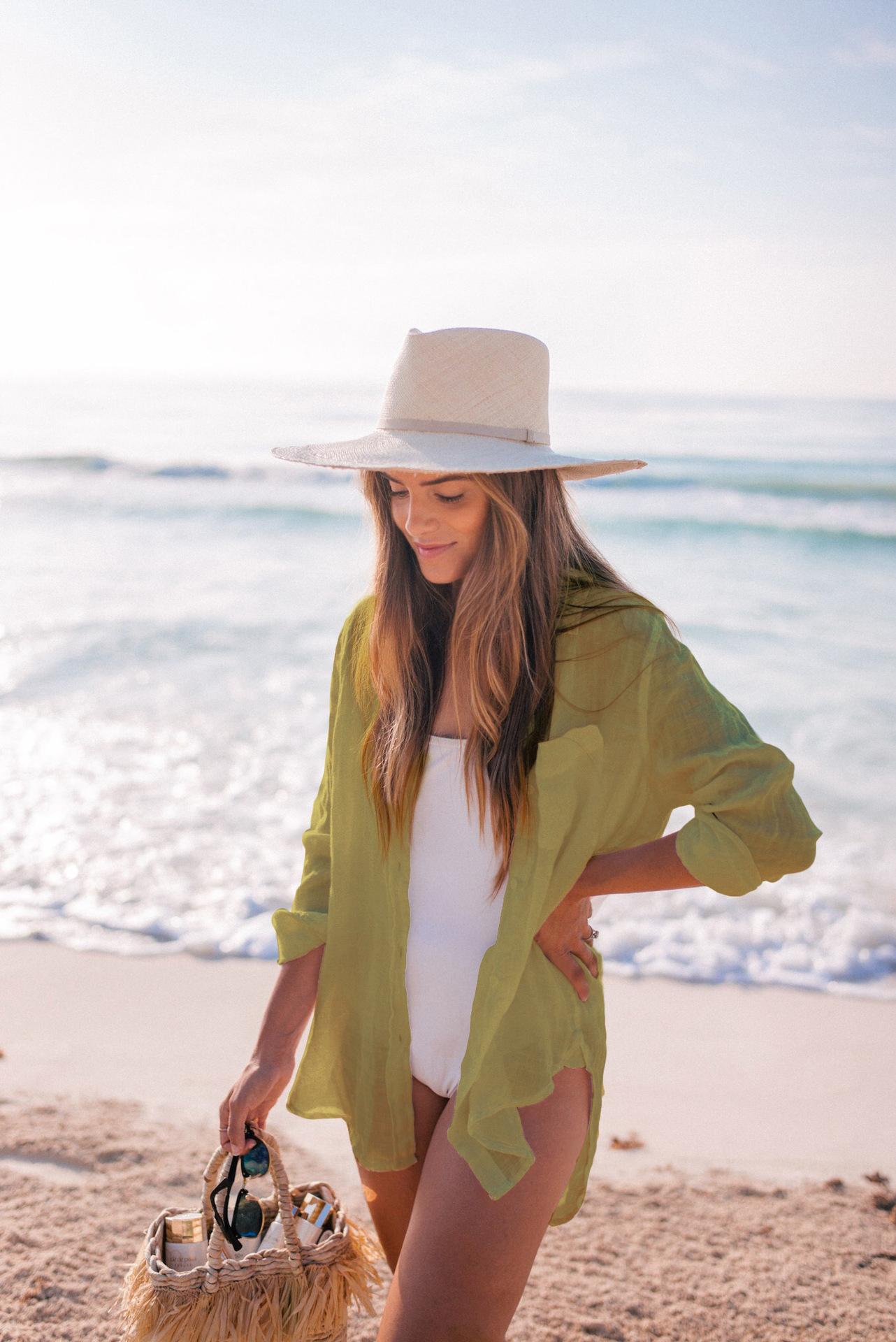 Women's Semi-Sheer Tie-Front Beach Cover Up Shirt - Button-Front Collar Blouse with Pocket for Summer Vacation,#ResortWear & Poolside Outfits, Lightweight, Stylish Bikini Sun Protection Shirt for Women, Available in Multiple Colors