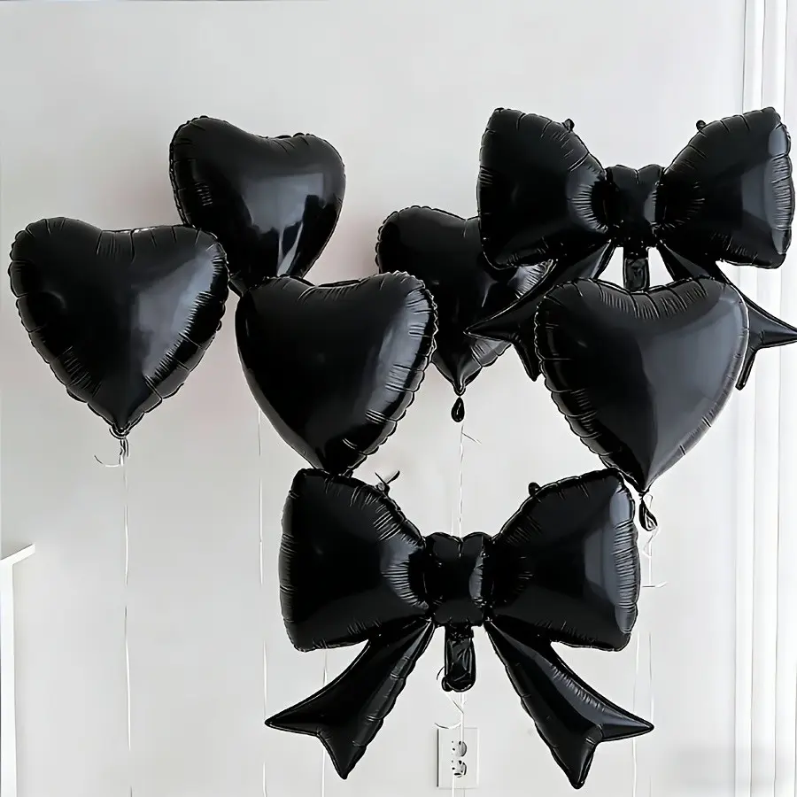 7pcs/set black love bow aluminum foil balloon set, Party Balloons Decorations, suitable for party decoration, weddings, birthdays, anniversaries, Valentine's Day, indoor room decoration