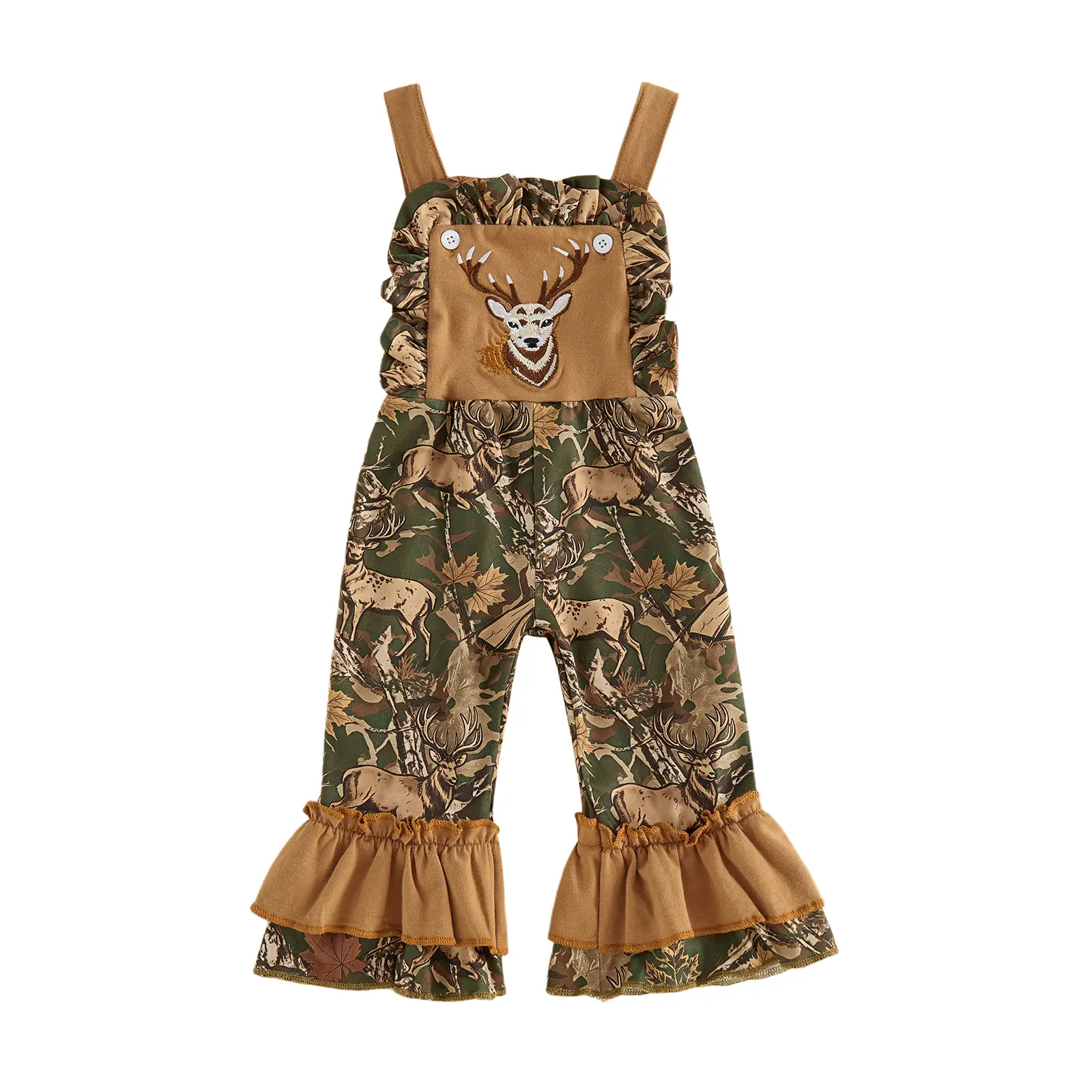 Meihuida Toddler Baby Girls Camouflage Overalls Animal Embroidered Sleeveless Flare Pants Jumpsuit for Summer Spring Fall 0-3 Years