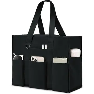 Becokan Large Tote Bag for Women Waterproof with 12 Pockets Top Zipper Closure Utility Teacher Nurse Bags for Work School