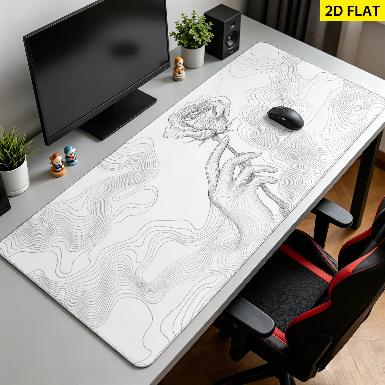 Extra Large hand holding rose line art Mouse Pad,Non Slip Rubber Pad,Desktop Decoration Drotection Pad,Washable,Lock Edge Multi Size,Premium Multipurpose Mousepad For Office,Home,Gift for Family and Friends