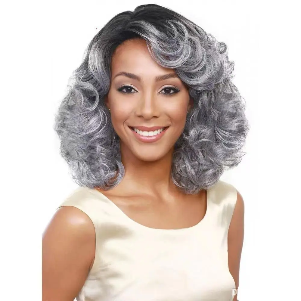 Women's Synthetic Costume Wig - 1 Stylish Grey Short Curly Wig, Thick Wavy Texture, Easy Maintenance, Suitable for Daily Wear & Themed Party Styling, High-Value Fashion Accessory