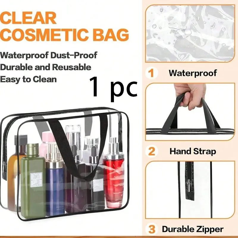 Large Clear Makeup Cosmetic Organizer Bag, Waterproof Transparent Tote Bag, Travel Essentials for Summer Beach, School Supplies, Dorm Essentials
