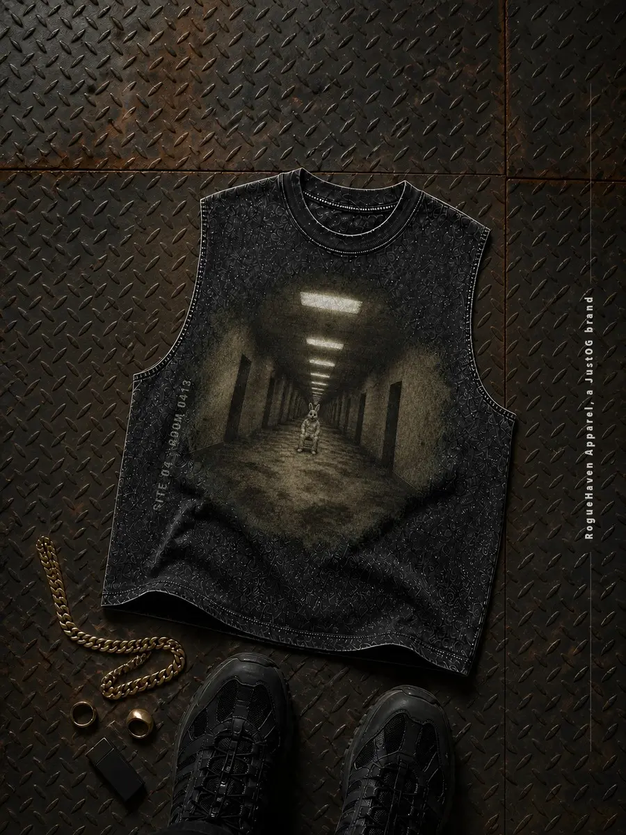 Shadowy Underground Corridor Graphic, Heavyweight Washed Streetwear Tank Top