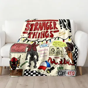 Stranger Things Doodle Sketch Collage Throw Blanket - Hand Drawn Hawkins Demogorgon Vecna Retro Graphic Print, Soft Flannel Warm Cover, Machine Washable, Multi-Scene Use, Ideal Gift for ST Series Fans
