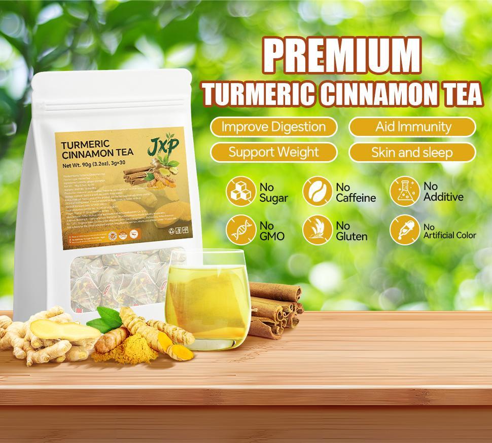 Turmeric Cinnamon Tea - 90g Tea Bags with Cinnamon Ginger & Turmeric for Body & Mind Nourishment - China Origin - Natural Ingredients for Daily Consumption