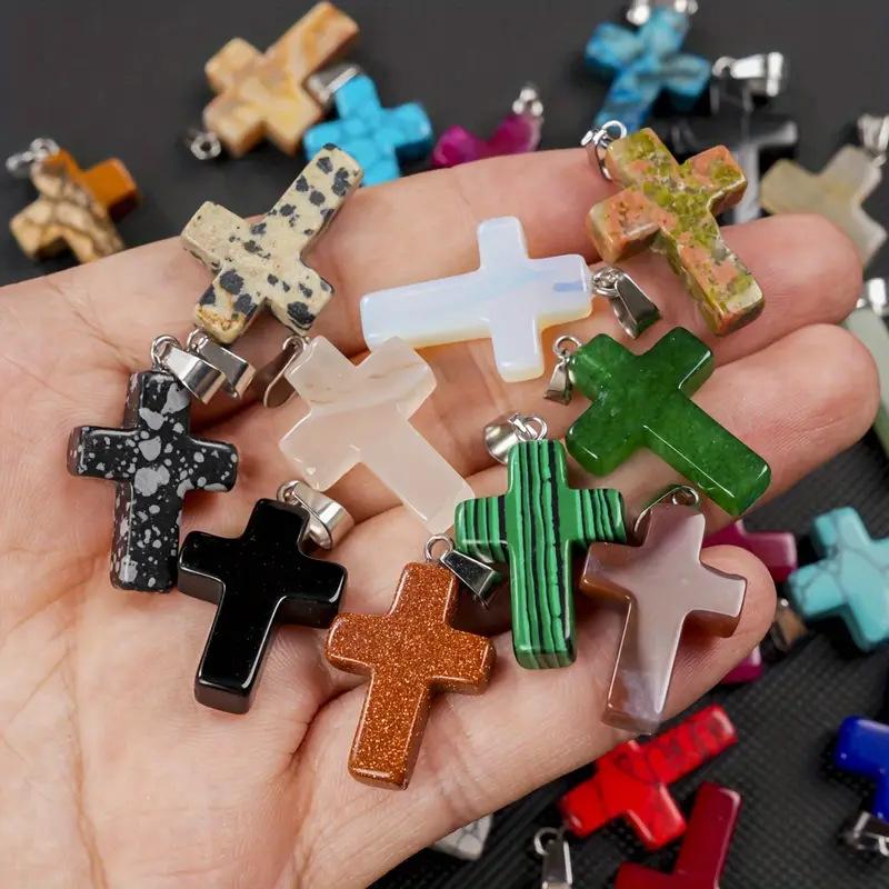 Hot Selling Natural Amethyst Rose Quartz Clear Quartz Cross Pendant Necklace, Healing Crystal Religious Fashion Jewelry for Women Men, Positive Energy Protection Charm, Trendy Stylish Accessory for Daily Wear Party Gift