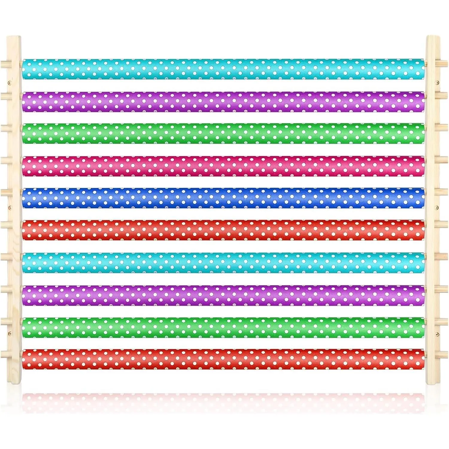 10 Tier Ribbon Holder Organizer Rack Wood Wrapping Paper Display Rack Large Gift Wrapping Paper Storage Organizer Easy Wall Mount Wrapper Storage