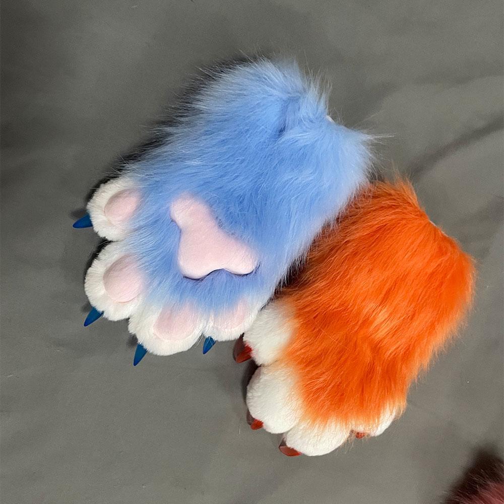 Faux Fur Plush Furry Cat Claw Gloves Fursuit Animal Fox Paws Mittens Halloween Cosplay Costume Accessories for Adult