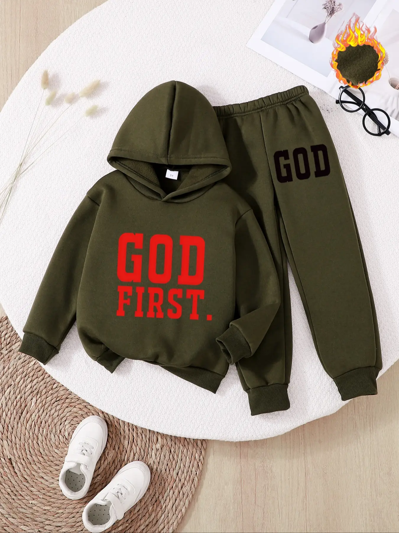 Boys' Long Sleeve Hooded Sweatshirt Set, Casual Fitted Thick Fabric, Fall & Winter, Comfortable Kids Clothing