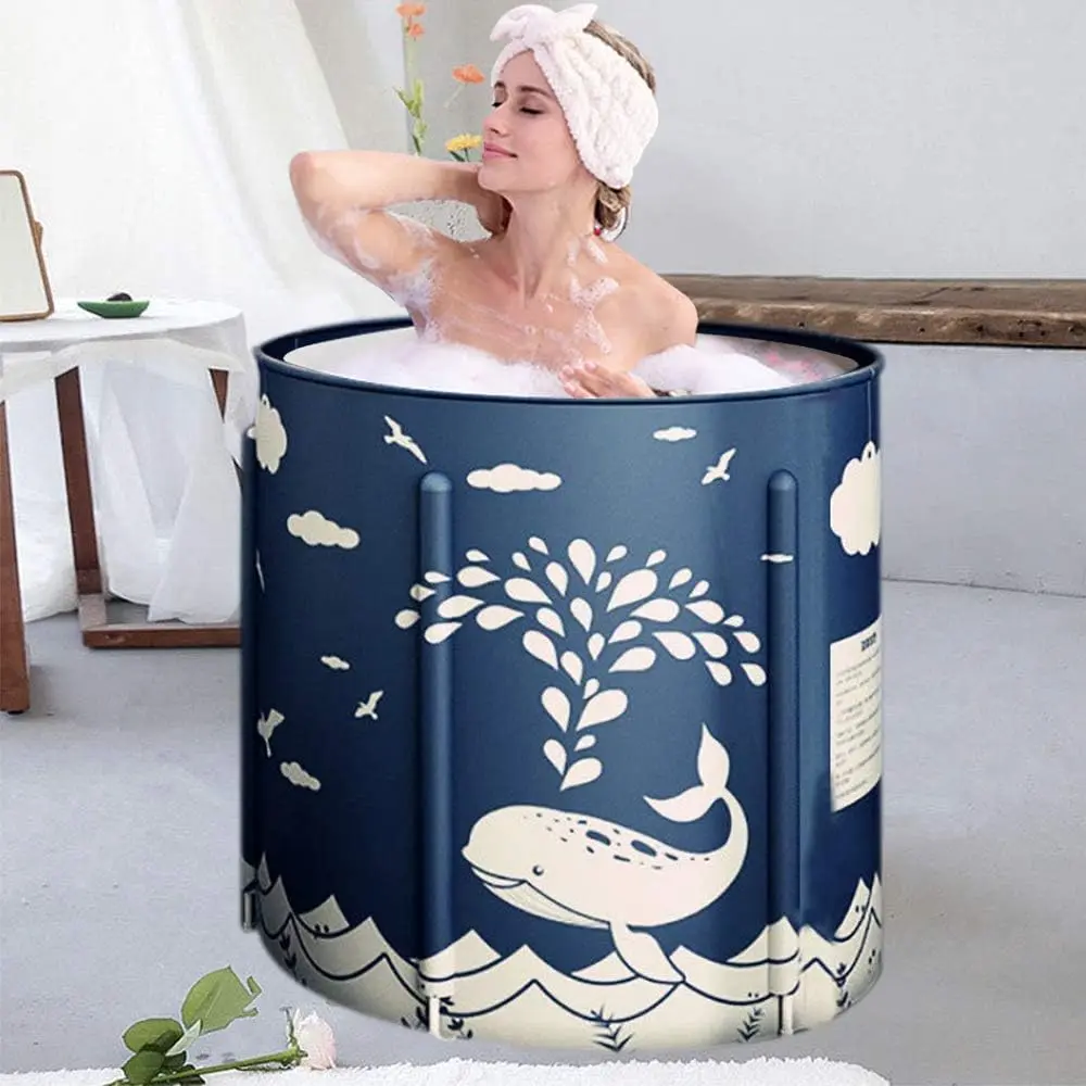Foldable Bathtub for Adult Portable Soaking Bath Tub for Shower Blue Whale | Folding Ice Bath Tub,Cold Tub for Ice Bath,Travel Bath Tub, Bathtub,Storage Bag Included,with Bathtub Cushion Seat
