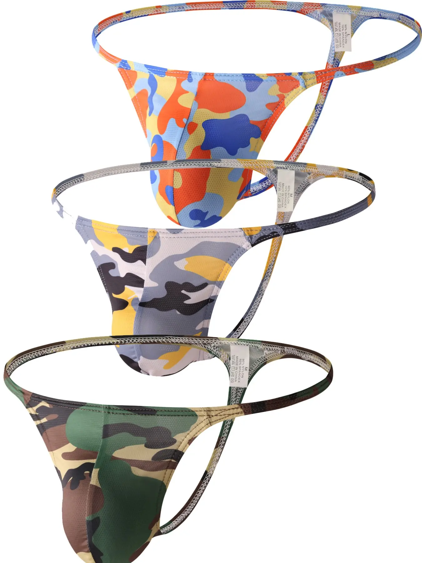 3pcs Men's Ultra-Thin Nylon Camouflage Striped Underwear Set, Transparent Elastic Fashion Briefs, Breathable Comfort Summer Shorts, 3-Pack, Breathable Comfy Underwear, Lightweight Underwear