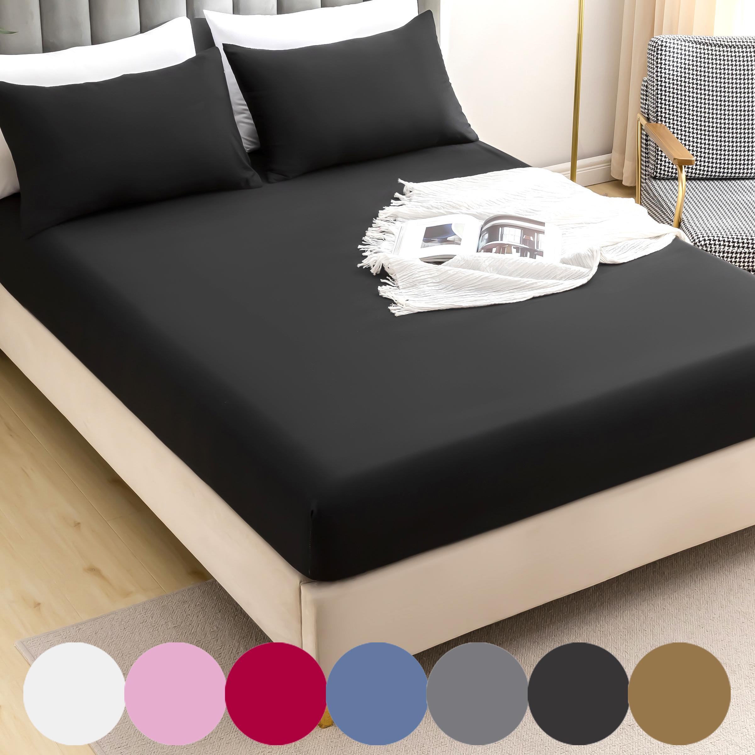 Solid Color Fitted Sheet Set, 2/3 Counts/set Including 1 Count Fitted Sheet & 1/2 Counts Pillowcase, Soft Comfortable Bedding Set for Home Bedroom