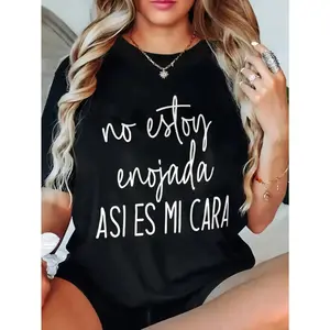 Raglan Sleeve Black No Estoy Enojada Spanish Quote Casual Tee Summer Personalized Short Sleeve T-Shirt Unisex  Fabric Breathable Everyday Fit Minimalist Style