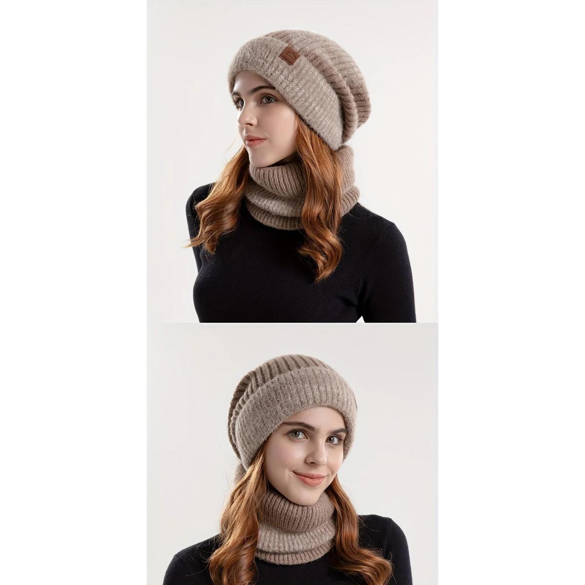 Two Piece Winter Set Knit Hat and Scarf for Women Cozy Soft Warm Beanie Scarf Combo Fall Winter Fashion Essential Cold Weather Accessory Outfit Combo